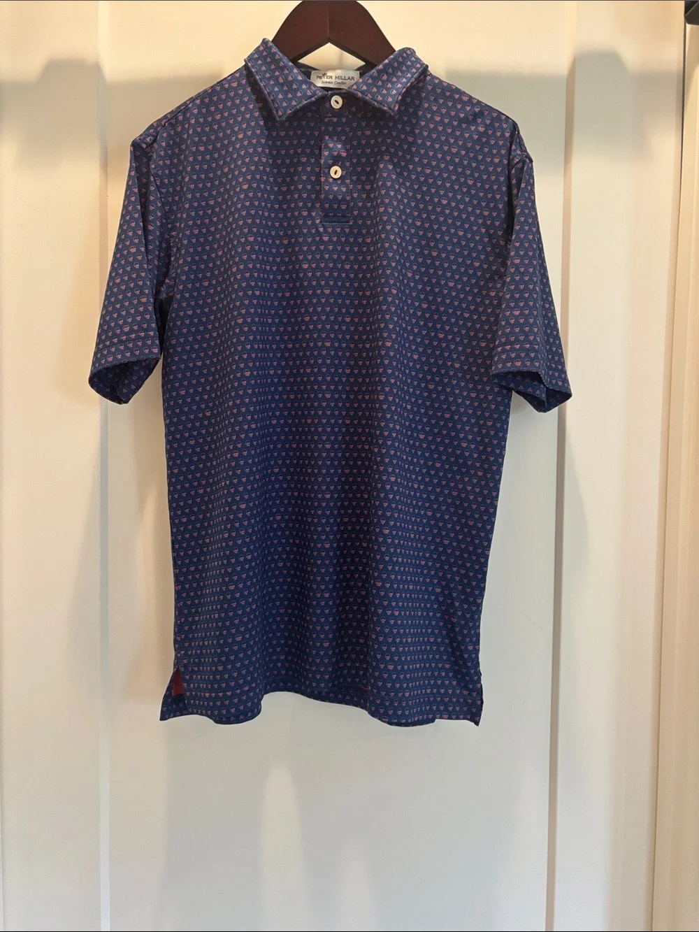 Peter Millar Blue Polo with Pink Micro Dot Pattern